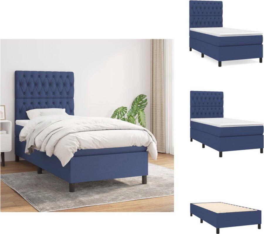 VidaXL Boxspringbed Pocketvering matras Middelharde ondersteuning Huidvriendelijk topmatras Blauw 203 x 90 x 118 128 cm Bed - Foto 2