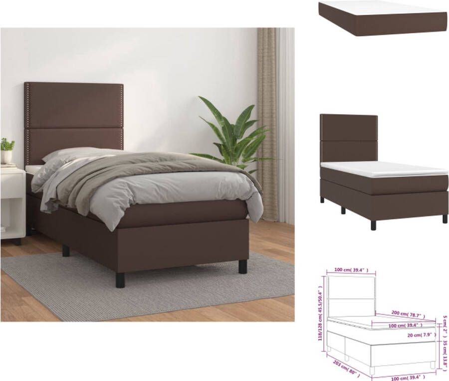 VidaXL Boxspringbed Bruin 203x100x118 128 cm Duurzaam kunstleer Verstelbaar hoofdbord Pocketvering matras Middelharde ondersteuning Huidvriendelijk topmatras Complete set Bed