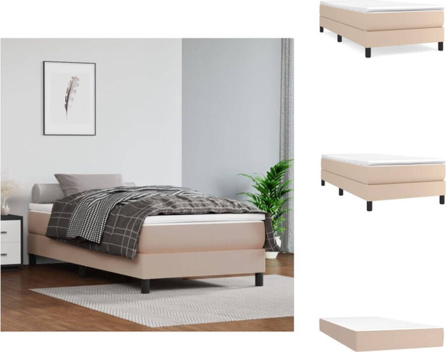 vidaXL Boxspringbed Cappuccino 203 x 90 x 25 cm Kunstleer Pocketvering matras Middelharde ondersteuning Huidvriendelijk topmatras Bed