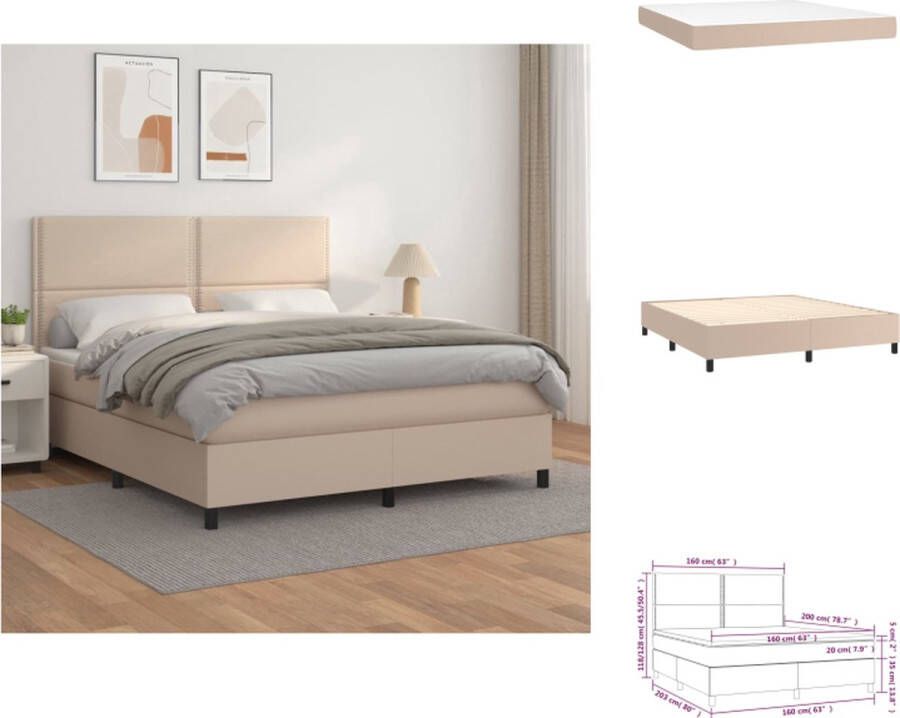 VidaXL Boxspringbed Cappuccino Kunstleer 203 x 160 x 118 128 cm Verstelbaar hoofdbord Pocketvering matras Middelharde ondersteuning Huidvriendelijk topmatras Bed - Foto 2
