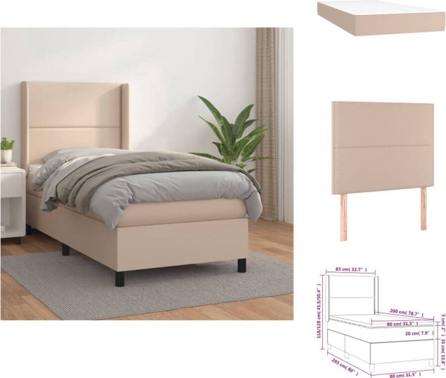 VidaXL Boxspringbed Cappuccino Kunstleer 203 x 83 x 118 128 cm Pocketvering matras Middelharde ondersteuning Huidvriendelijk topmatras Bed