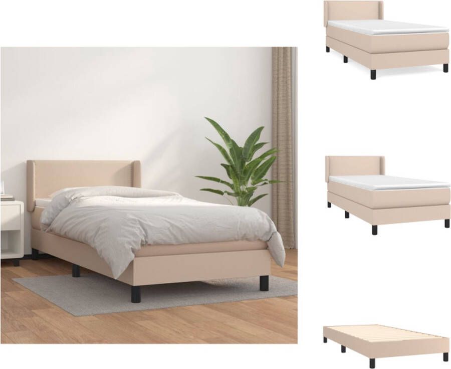 VidaXL Boxspringbed Cappuccino Kunstleer 203 x 93 x 78 88 cm Pocketvering matras Middelharde ondersteuning Bed