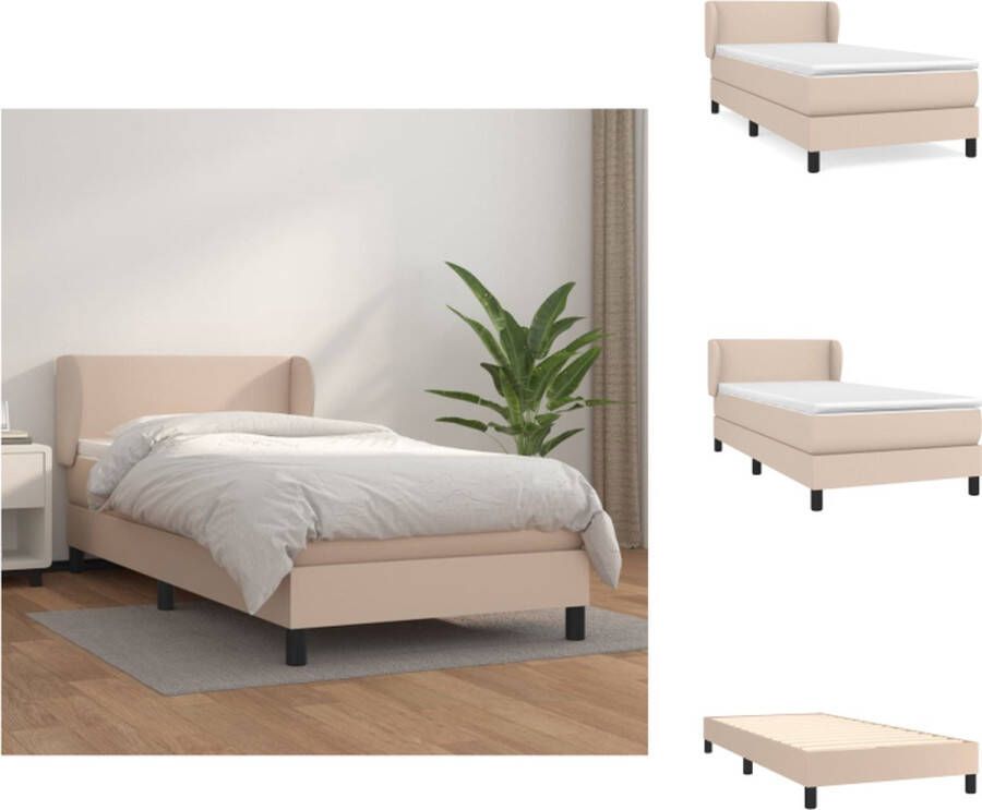 VidaXL Boxspringbed Cappuccino Kunstleer 203 x 93 x 78 88 cm Pocketvering matras Middelharde ondersteuning Huidvriendelijk topmatras Bed