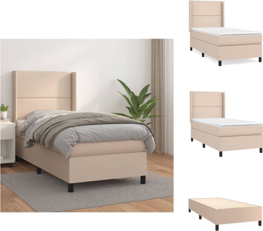 vidaXL Boxspringbed Cappuccino Kunstleer 203x103x118 128 cm Pocketvering matras Middelharde ondersteuning Huidvriendelijk topmatras Bed