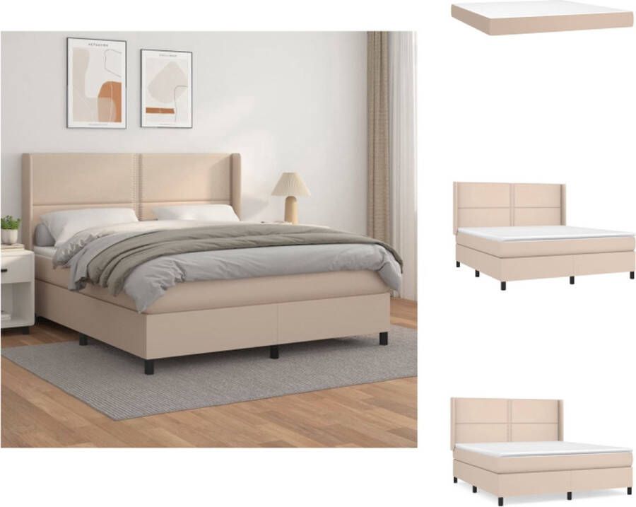 VidaXL Boxspringbed Cappuccino Kunstleer 203x163x118 128 cm Pocketvering matras Middelhard Huidvriendelijk topmatras Bed - Foto 1