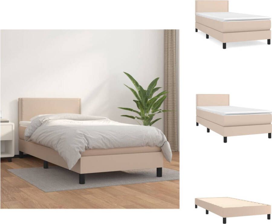 vidaXL Boxspringbed Cappuccino Kunstleer 203x90x78 88 cm Pocketvering matras Middelharde ondersteuning Huidvriendelijk topmatras Bed