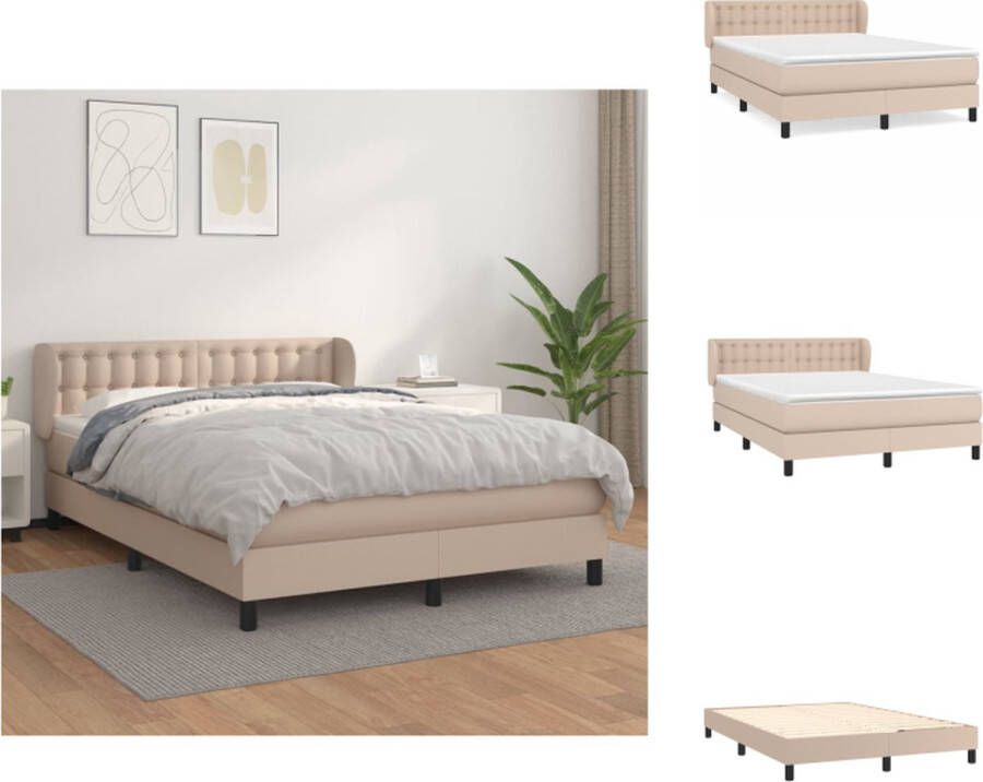 VidaXL Boxspringbed Cappuccino Kunstleren bed in 140x200cm met pocketvering matras en comfortabel topmatras Verstelbaar hoofdbord Duurzaam materiaal Huidvriendelijk Eenvoudige montage Bed