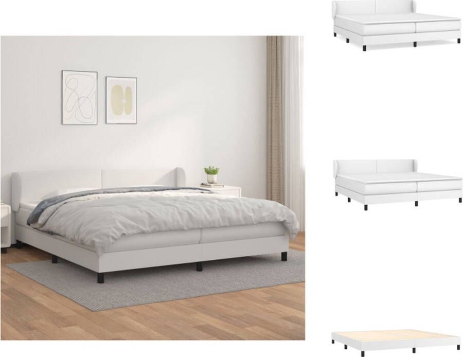VidaXL Boxspringbed Luxe kunstleren bed met verstelbaar hoofdbord Pocketvering matras Middelharde ondersteuning Huidvriendelijk topmatras Kleur- wit 203 x 203 cm Bed - Foto 3