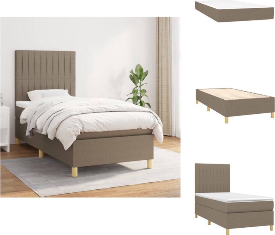 VidaXL Boxspring Bed Maxima Bed 193 x 90 x 118 128 cm (L x B x H) Duurzaam Verstelbaar hoofdbord Pocketvering matras Middelharde ondersteuning Huidvriendelijk topmatras Color- taupe Bed - Foto 3