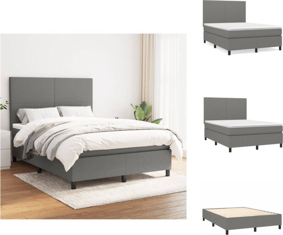 VidaXL Boxspringbed Donkergrijs 140 x 190 cm Duurzaam stof Verstelbaar hoofdbord Pocketvering matras Middelharde ondersteuning Huidvriendelijk topmatras Inclusief montagehandleiding Bed - Foto 2