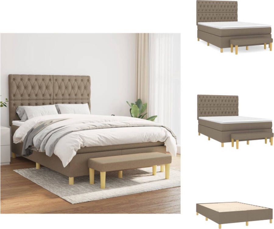 VidaXL Boxspringbed Taupe 193x144x118 128cm Met verstelbaar hoofdbord Pocketvering matras Middelharde ondersteuning Huidvriendelijk topmatras Incl multifunctioneel bankje Bed - Foto 3