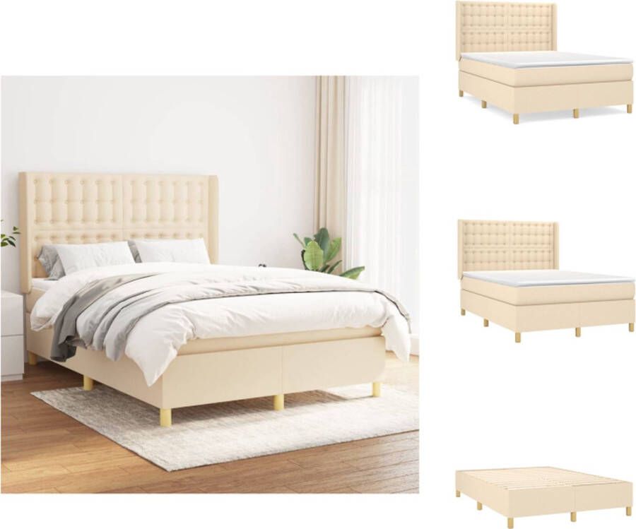 VidaXL Boxspringbed Comfort Bed 193 x 147 cm Crème Pocketvering matras Middelharde ondersteuning Huidvriendelijk topmatras Bed