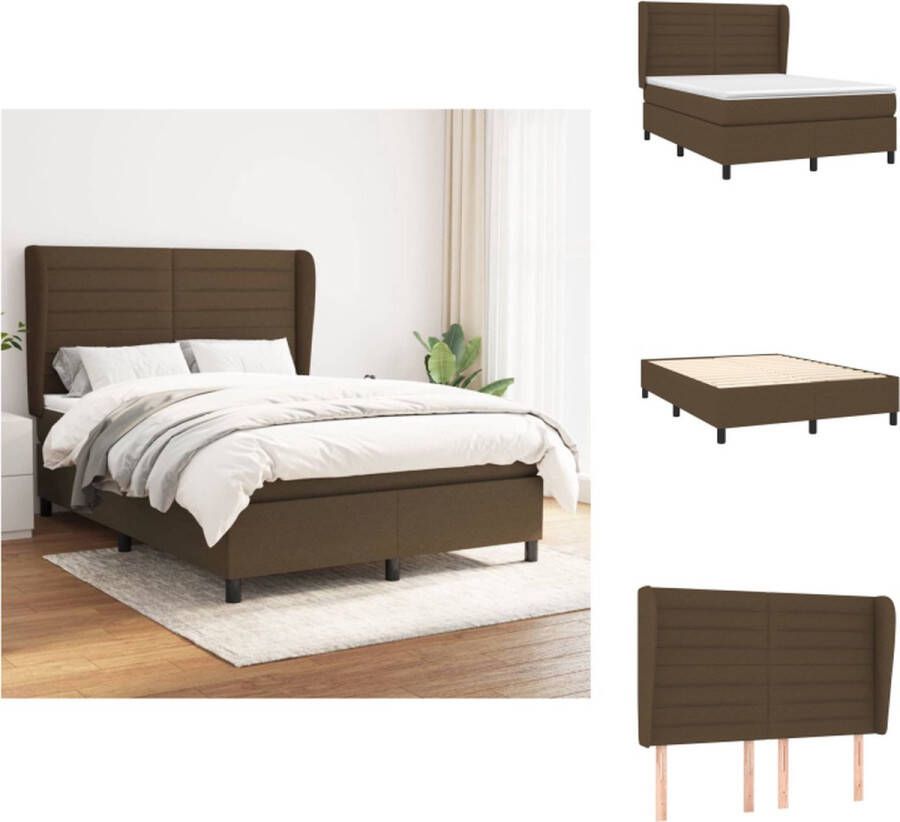 VidaXL Boxspringbed Comfort Bed 193 x 147 x 118 128 cm Massief larikshout Pocketvering matras 140 x 190 x 20 cm Huidvriendelijke topmatras Kleur- donkerbruin Bed