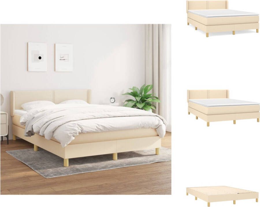 VidaXL Boxspringbed Comfort Bed 193 x 147 x 78 88 cm Crème Pocketvering matras Middelharde ondersteuning Huidvriendelijk topmatras Bed