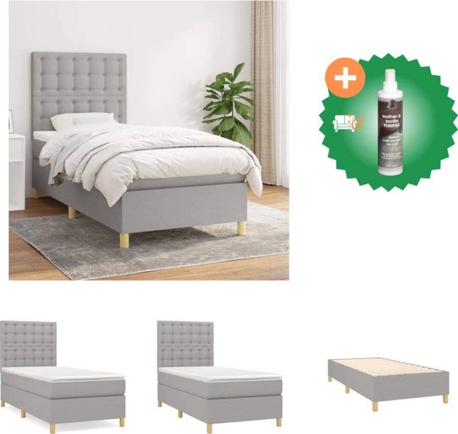 VidaXL Boxspringbed Comfort Bed 193 x 90 x 118 128 cm Lichtgrijs Stof Pocketvering Matras Bed Inclusief Reiniger