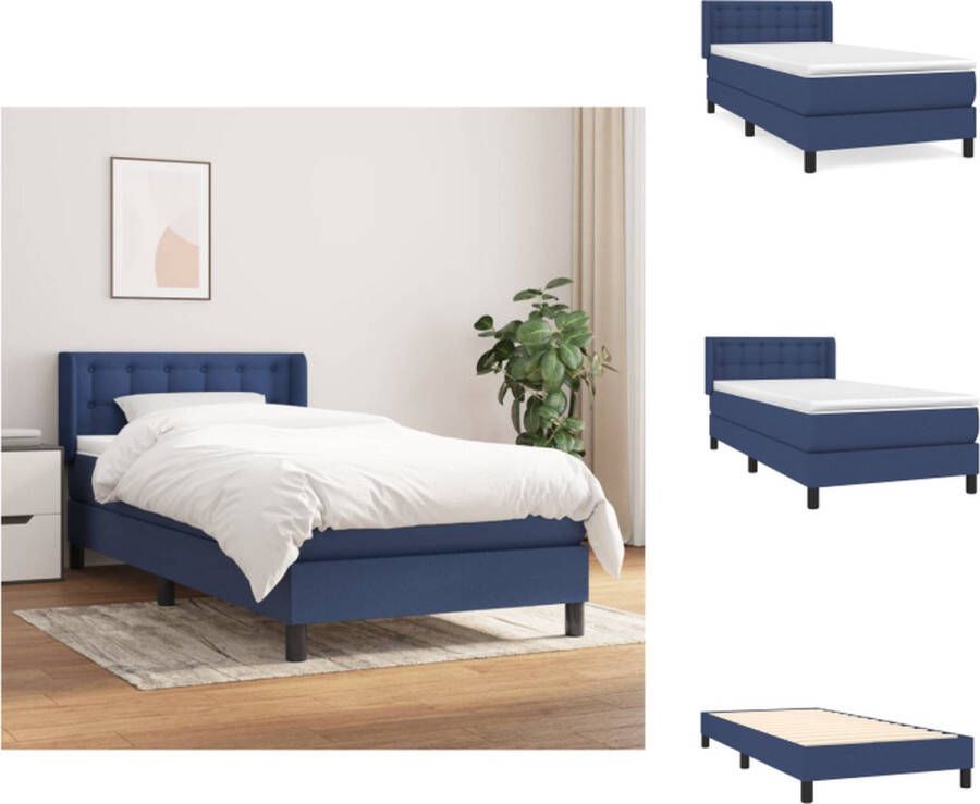 VidaXL Boxspringbed Comfort Bed 193 x 93 x 78 88 cm Blauw Stof Pocketvering Matras Middelharde Ondersteuning Huidvriendelijk Topmatras Bed