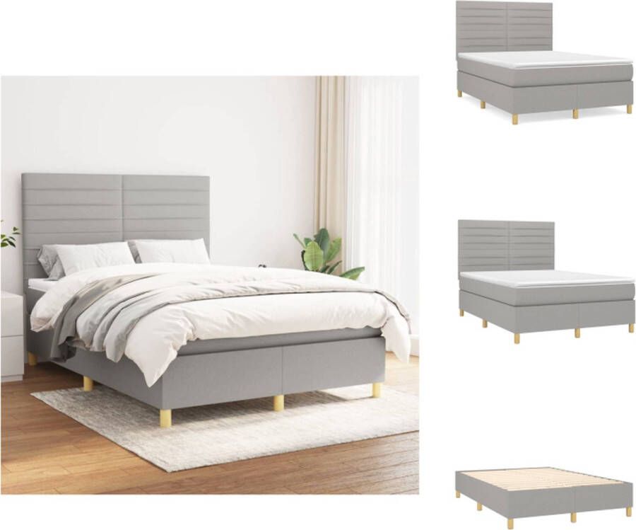 VidaXL Boxspringbed comfortabele ondersteuning Bed- lichtgrijs Afmetingen- 193 x 144 x 118 128 cm Bedmatras- wit en lichtgrijs Afmetingen- 140 x 190 x 20 cm Bedtopmatras- wit Afmetingen- 140 x 190 x 5 cm Bed - Foto 2