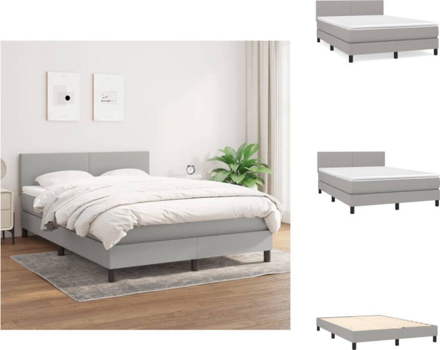 VidaXL Boxspringbed Comfort Bed (193x144x78 88 cm) Matras (140x190x20 cm) Topmatras (140x190x5 cm) Lichtgrijs Bed