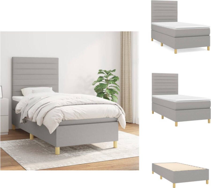 VidaXL Boxspringbed Comfort Bed 203 x 100 x 118 128 cm Lichtgrijs Stof Pocketvering matras Bed