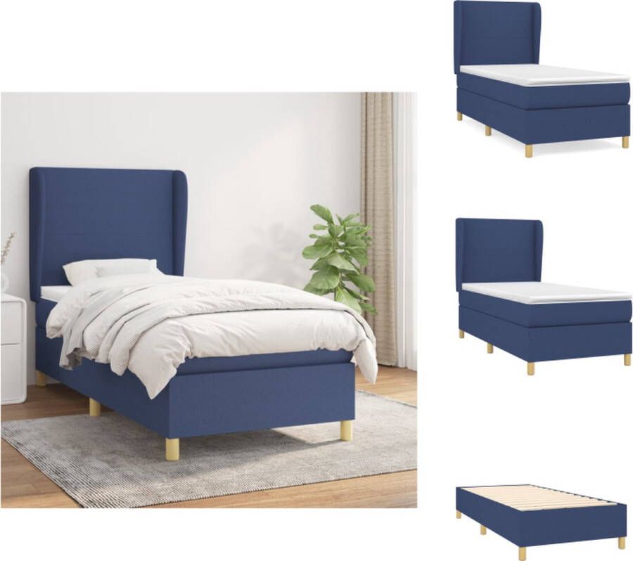 VidaXL Boxspringbed Blauw 203 x 103 x 118 128 cm Duurzaam Verstelbaar hoofdbord Pocketvering matras Middelharde ondersteuning Huidvriendelijk topmatras Inclusief montagehandleiding Bed - Foto 4