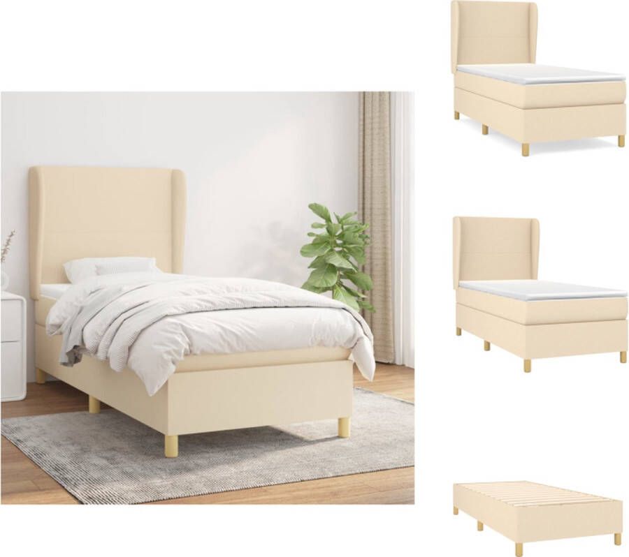 VidaXL Boxspringbed Comfort Bed 203 x 103 x 118 128 cm Crème Stof (100% polyester) Pocketvering matras Middelharde ondersteuning Huidvriendelijk topmatras 1 x bedframe 1 x hoofdbord met randen 1 x matras 1 x topmatras Bed - Foto 3