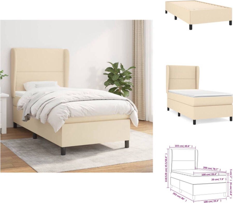 VidaXL Boxspringbed Comfort Bed 203 x 103 x 118 128 cm Crème Stof (100% polyester) Pocketvering matras Middelharde ondersteuning Huidvriendelijk topmatras 1 x bedframe 1 x hoofdbord met randen 1 x matras 1 x topmatras Bed