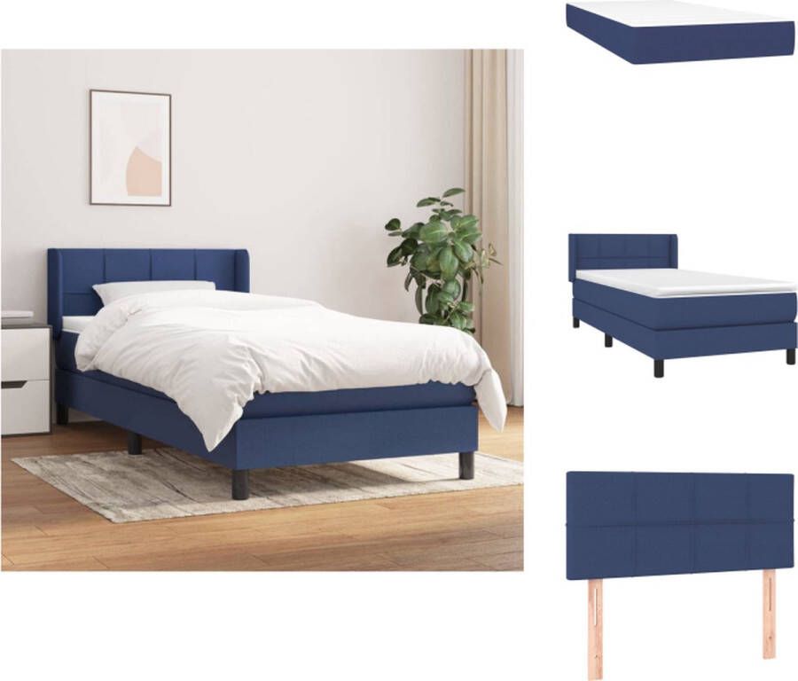 VidaXL Boxspringbed Comfort Bed 203 x 103 x 78 88 cm Blauw Stof Pocketvering Matras Middelharde Ondersteuning Huidvriendelijk Topmatras Bed