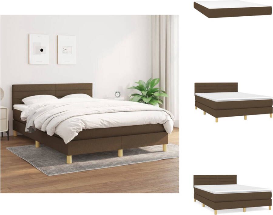 VidaXL Boxspringbed Comfort Bed 203x144x78 88 cm Donkerbruin Duurzaam en ademend Verstelbaar hoofdbord Pocketvering matras Middelharde ondersteuning Huidvriendelijk topmatras Inclusief montagehandleiding Bed - Foto 2