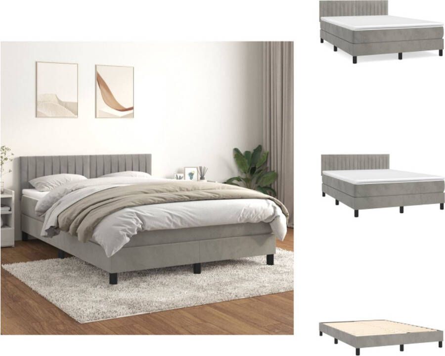 VidaXL Boxspringbed Comfort Bed 203 x 144 x 78 88 cm Lichtgrijs Polyester Fluweel Inclusief Matras en Topmatras Bed
