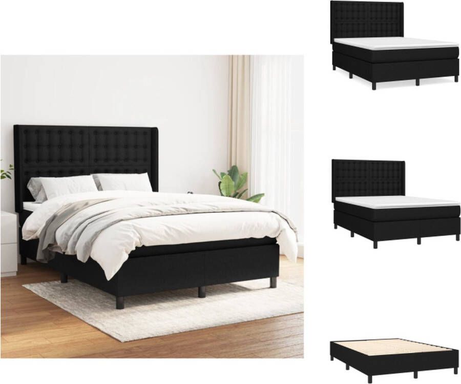 VidaXL Boxspringbed Comfort Bed 203 x 147 x 118 128 cm Zwarte Stoffen bekleding Inclusief pocketvering matras en topmatras Bed - Foto 1