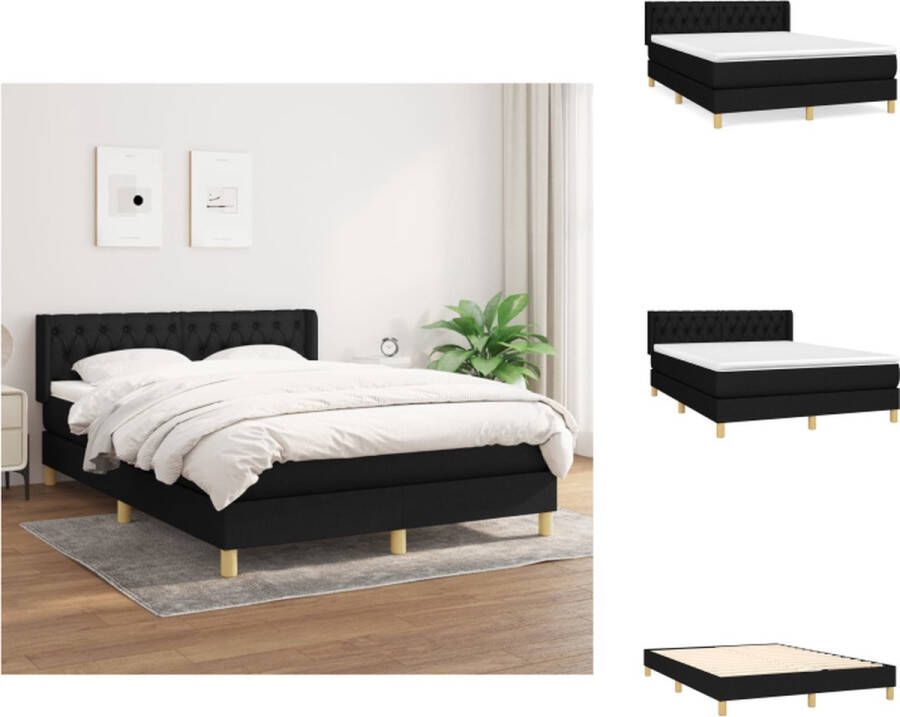VidaXL Boxspringbed Comfort Bed 203 x 147 x 78 88 cm Matras 140 x 200 x 20 cm Topmatras 140 x 200 x 5 cm Kleur- Zwart Bed