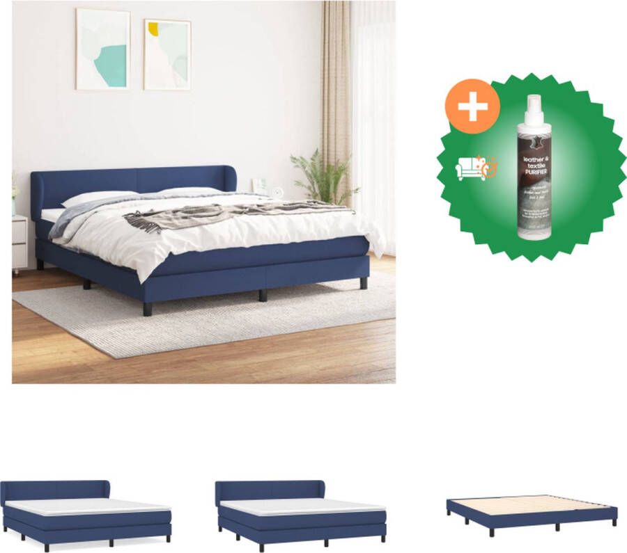 VidaXL Boxspringbed Blauw 203 x 183 x 78 88 cm Pocketvering matras Middelharde ondersteuning Huidvriendelijk topmatras Inclusief montagehandleiding Bed Inclusief Reiniger