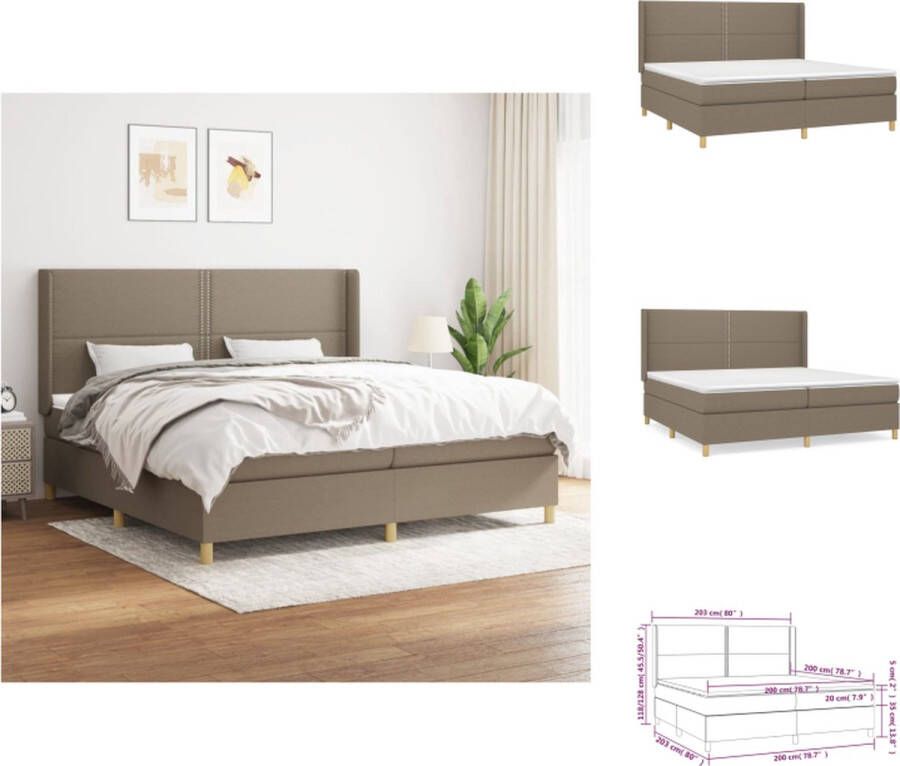 VidaXL Boxspringbed Comfort Bed 203 x 203 x 118 128 cm Taupe + Wit Pocketvering matras 100x200x20 cm Topmatras 200x200x5 cm Duurzaam materiaal Bed - Foto 2