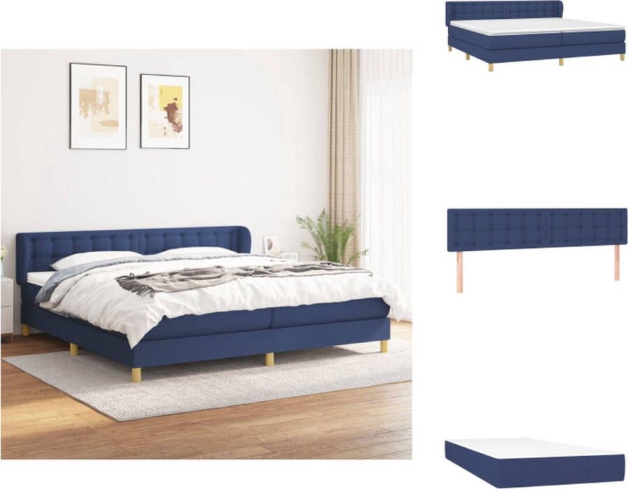 VidaXL Boxspringbed Comfort Bed 203 x 203 x 78 88 cm Blauw Pocketvering matras Middelharde ondersteuning Huidvriendelijk topmatras Bed