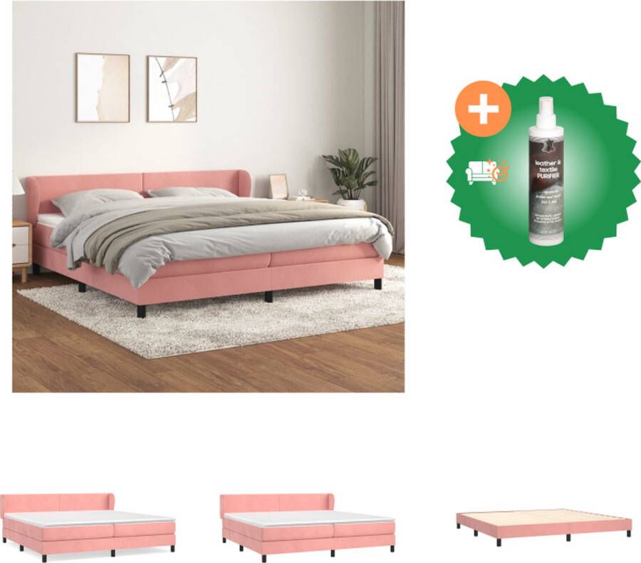 VidaXL Boxspringbed Comfort Bed 203 x 203 x 78 88 cm Fluweel roze Pocketvering matras Middelharde ondersteuning Huidvriendelijk topmatras Inclusief montagehandleiding Bed Inclusief Reiniger