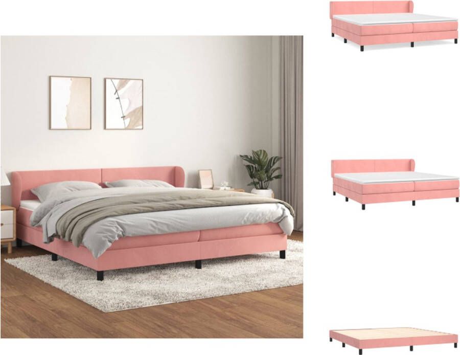 vidaXL Boxspringbed Comfort Bed 203 x 203 x 78 88 cm Fluweel roze Pocketvering matras Middelharde ondersteuning Huidvriendelijk topmatras Inclusief montagehandleiding Bed