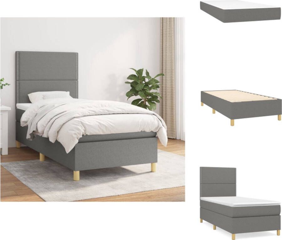 VidaXL Boxspringbed Donkergrijs 203x83x118 128 cm Pocketvering matras Middelharde ondersteuning Huidvriendelijk topmatras Bed - Foto 3