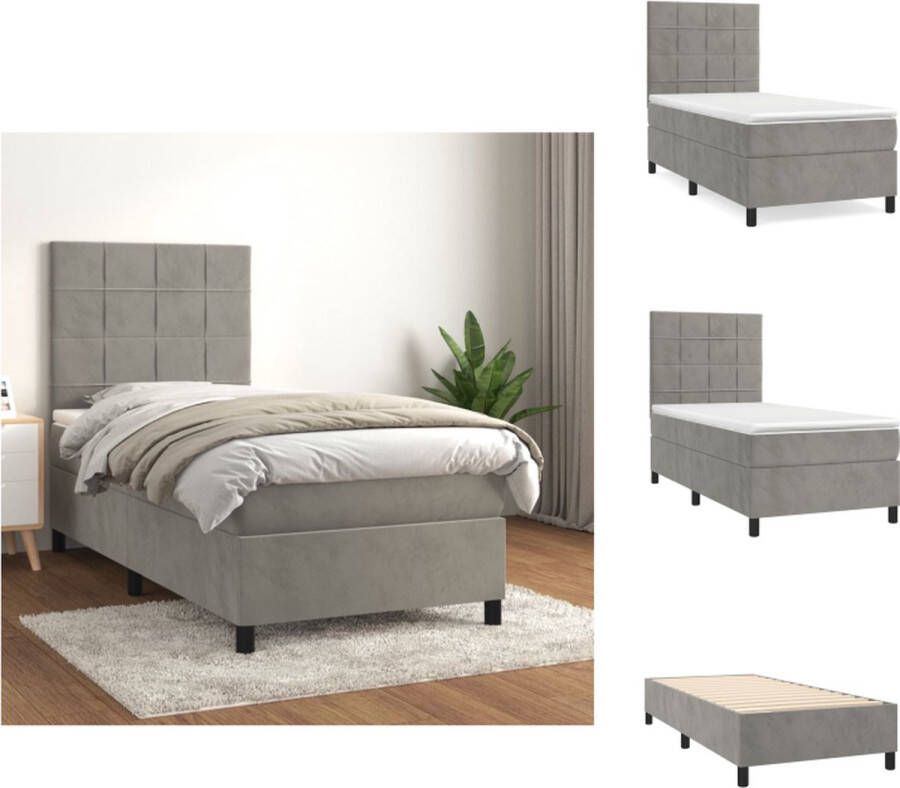 vidaXL Boxspringbed Comfort Bed 203 x 83 x 118 128 cm Lichtgrijs Fluweel Pocketvering matras Middelharde ondersteuning Huidvriendelijk topmatras Inclusief montagehandleiding Bed