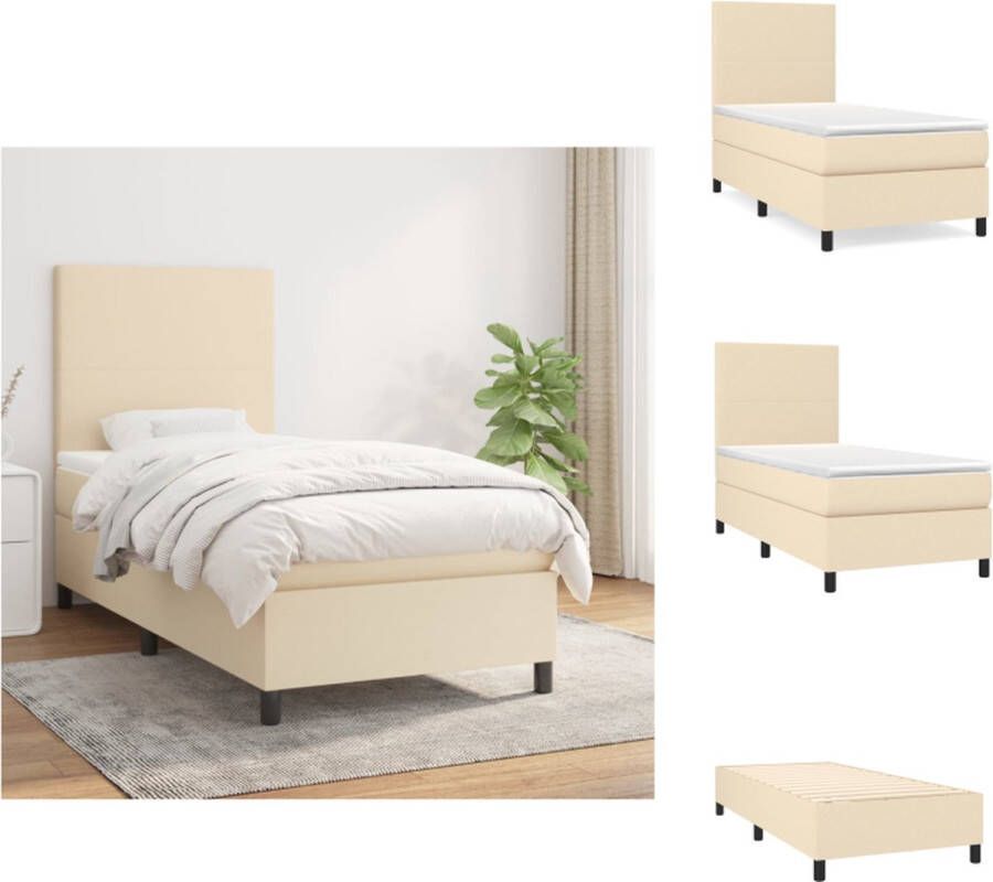 VidaXL Boxspringbed Comfort Bed 203 x 90 x 118 128 cm Crème Met pocketvering matras en huidvriendelijke topmatras Duurzaam en praktisch Bed - Foto 1