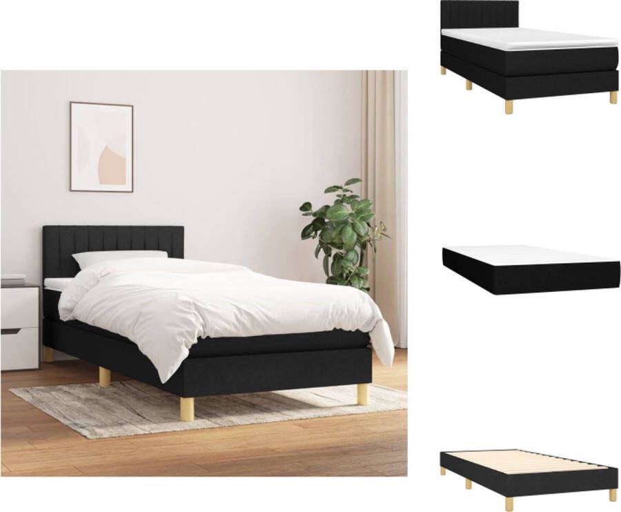 VidaXL Boxspringbed Comfort Bed 203 x 90 x 78 88 cm Zwart stof (100% polyester) Pocketvering matras Middelharde ondersteuning Huidvriendelijk topmatras Bed
