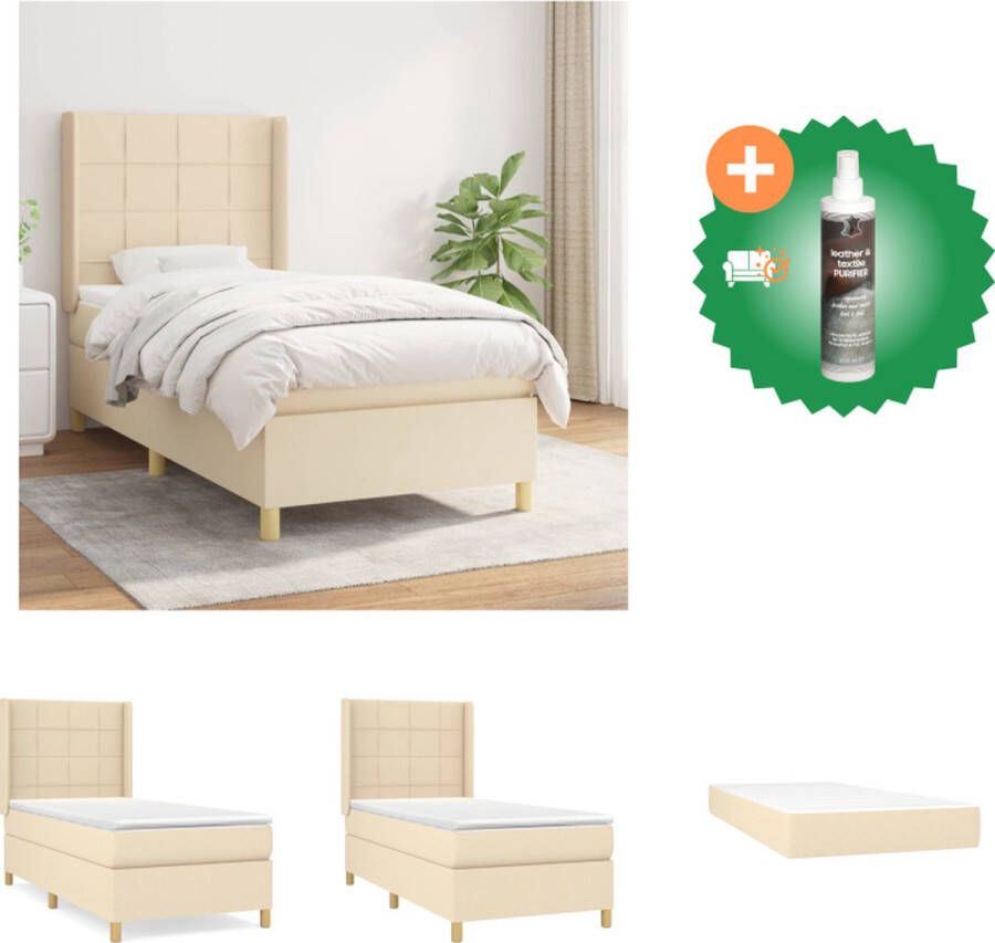 VidaXL Boxspringbed Comfort Bed 203x103x118 128 cm Crème Pocketvering matras Middelharde ondersteuning Huidvriendelijk topmatras Bed Inclusief Reiniger