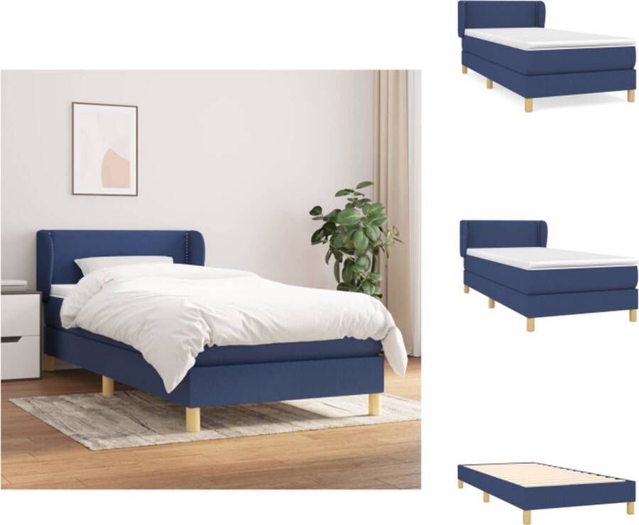 VidaXL Boxspringbed Comfort Bed 203x103x78 88 cm Blauw Pocketvering matras Middelharde ondersteuning Huidvriendelijk topmatras Bed