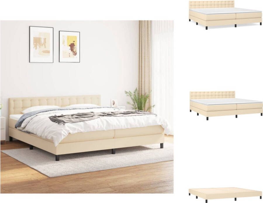 VidaXL Boxspringbed Comfort Bed 203x200x78 88 cm Crème Polyester Stof Pocketvering Matras Middelharde Ondersteuning Huidvriendelijk Topmatras Bed - Foto 1