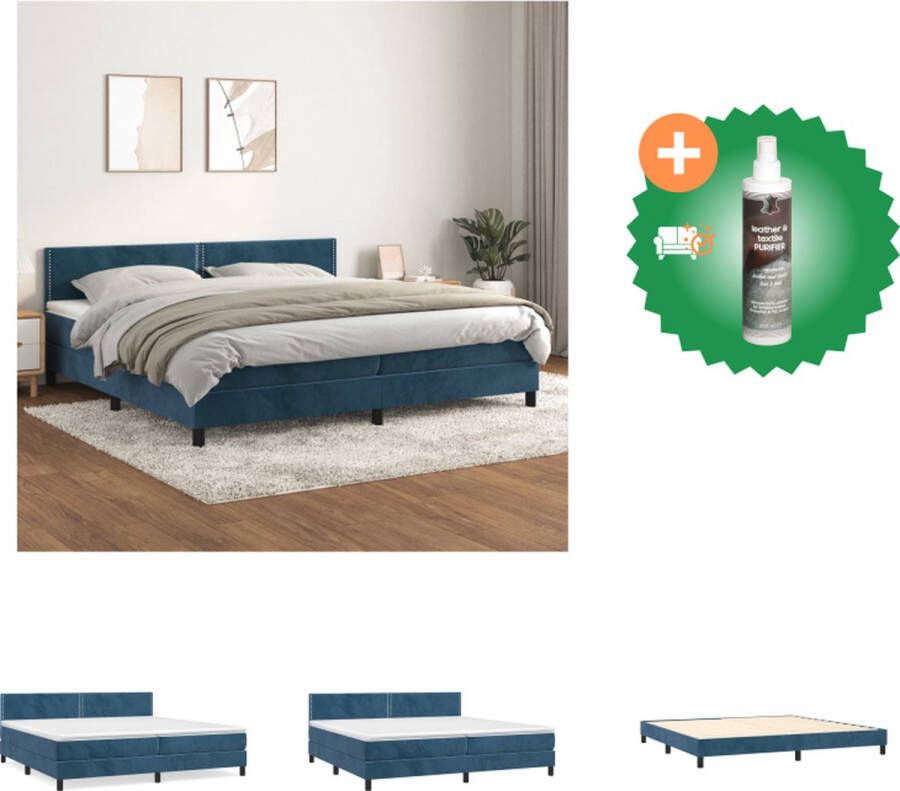 VidaXL Boxspringbed Comfort Bed 203x200x78 88 Donkerblauw Fluwelen Materiaal Verstelbaar Hoofdbord Pocketvering Matras Middelharde Ondersteuning Huidvriendelijk Topmatras Bed Inclusief Reiniger - Foto 2
