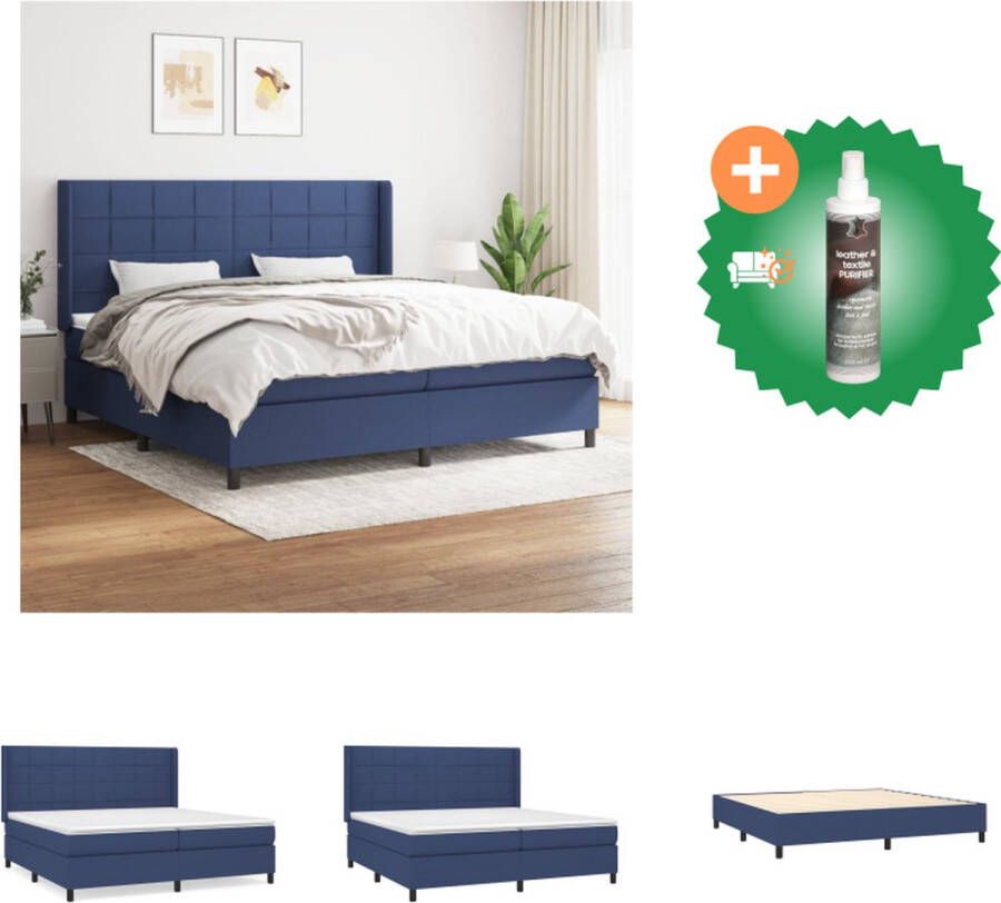 VidaXL Boxspringbed Comfort Bed 203x203x118 128 cm Blauw Pocketvering matras en topmatras Huidvriendelijk Bed Inclusief Reiniger