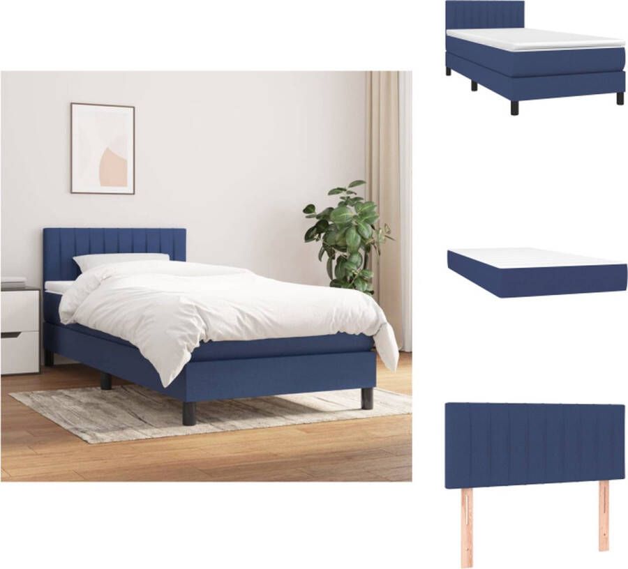 VidaXL Boxspringbed Duurzaam Verstelbaar hoofdbord Pocketvering matras Middelharde ondersteuning Huidvriendelijk topmatras Inclusief montagehandleiding Kleur- blauw Afmetingen- 203 x 80 x 78 88 cm Bed