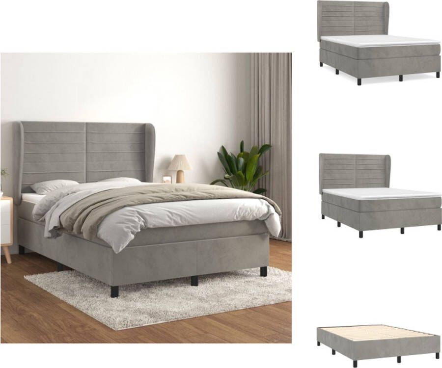 VidaXL Boxspringbed Comfort Bed Afmeting- 193 x 147 x 118 128 cm Ken- Zacht fluweel Kleur- lichtgrijs Bed