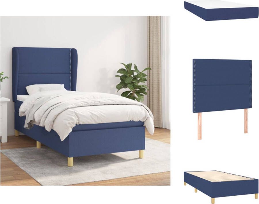 VidaXL Boxspring Bed Comfort Pocketvering Middelharde ondersteuning Huidvriendelijk topmatras Blauw 203 x 83 x 118 128 cm Bed - Foto 3