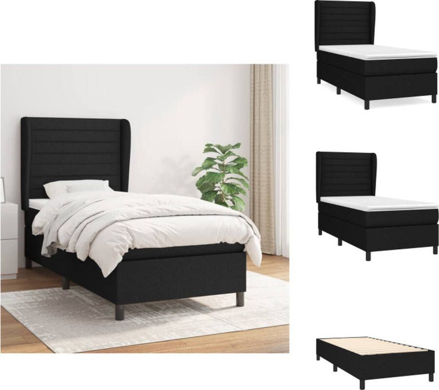 VidaXL Boxspringbed Comfort Bed met Pocketvering Matras 100 x 200 cm Middelharde Ondersteuning Huidvriendelijk Topmatras Kleur- Zwart Materiaal- Stof Hout Bed