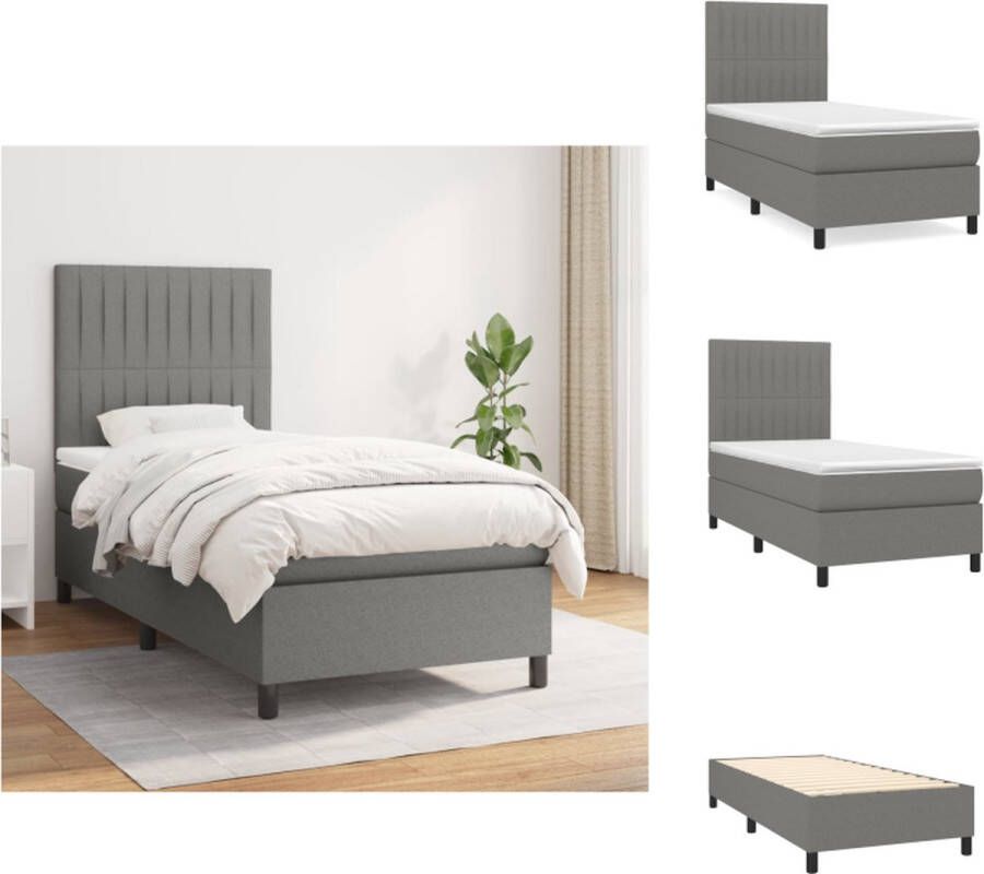 VidaXL Boxspringbed Comfort Bed met Pocketvering Matras 100 x 200 cm Middelharde Ondersteuning Huidvriendelijk Topmatras Donkergrijs Bed - Foto 1